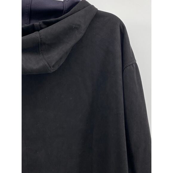 ZARA Men's Black Faux-Suede Pullover Half-Zip Long Sleeve Hooded Sweater SZ L-XL - Picture 5 of 12